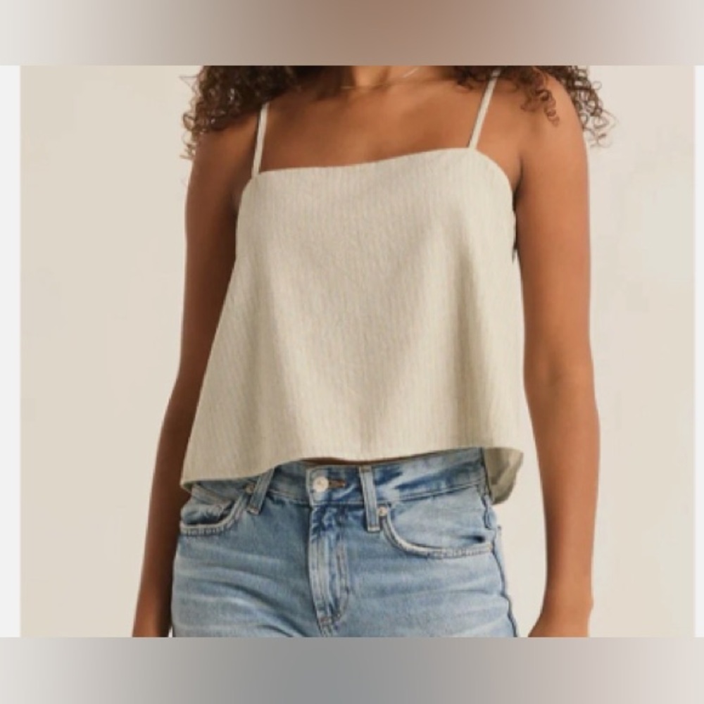 NWT Z Supply Ballast Casita Stripe Tank Sandstone Crop Women's Size Large Cotton - Picture 12 of 12